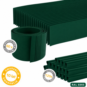 SET 153 mb Taśma ogrodzeniowa Thermoplast® ORANGE SKIN 19 cm , 60 pasów x 2,55 m  + 120 klipsów ZIELONY